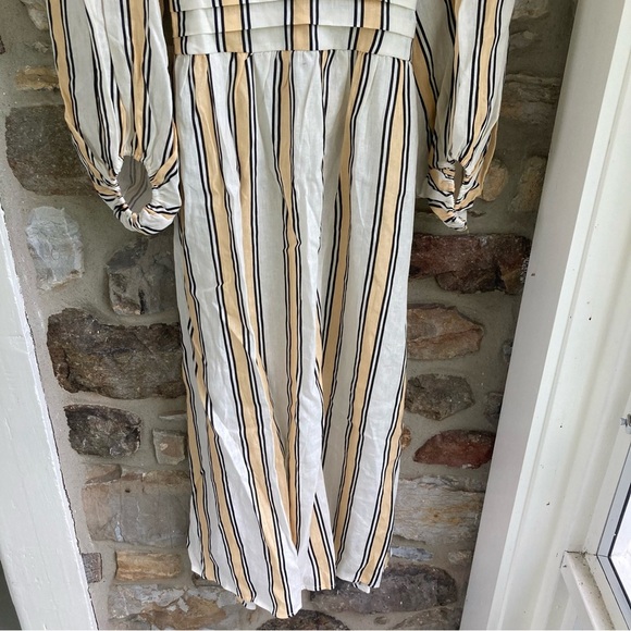 NWT VRG GRL Tularosa Linen Midi Dress in Apricot Spritz Stripe Yellow/Black 10 - Picture 4 of 15